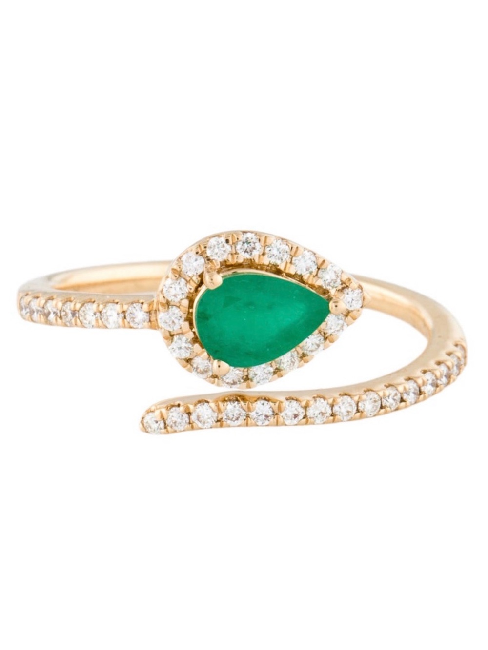 18K Emerald & Diamond Snake Ring, Size 6.5